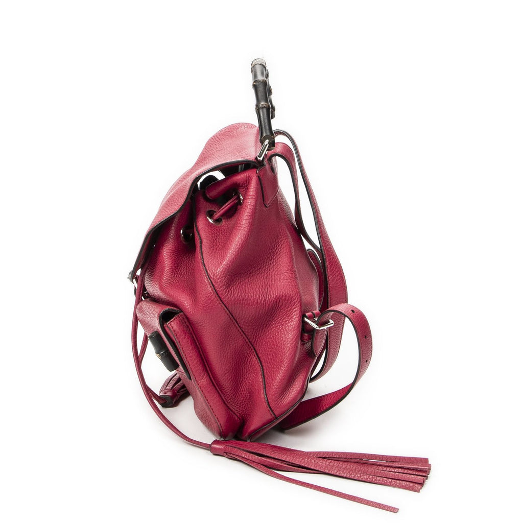 Gucci Bamboo Backpack Tassel Fuchsia Pink Gray Calfskin Leather — view 3