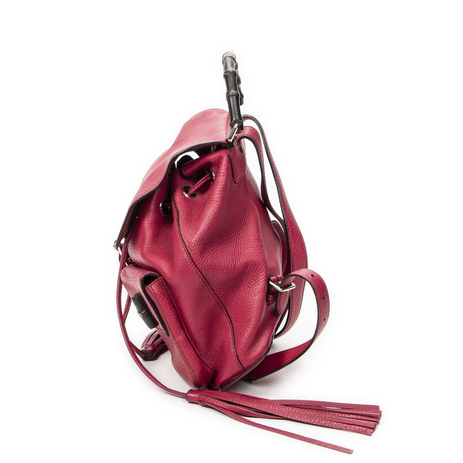 Gucci Bamboo Backpack Tassel Fuchsia Pink Gray Calfskin Leather — view 3