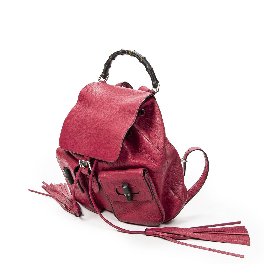 Gucci Bamboo Backpack Tassel Fuchsia Pink Gray Calfskin Leather — view 2