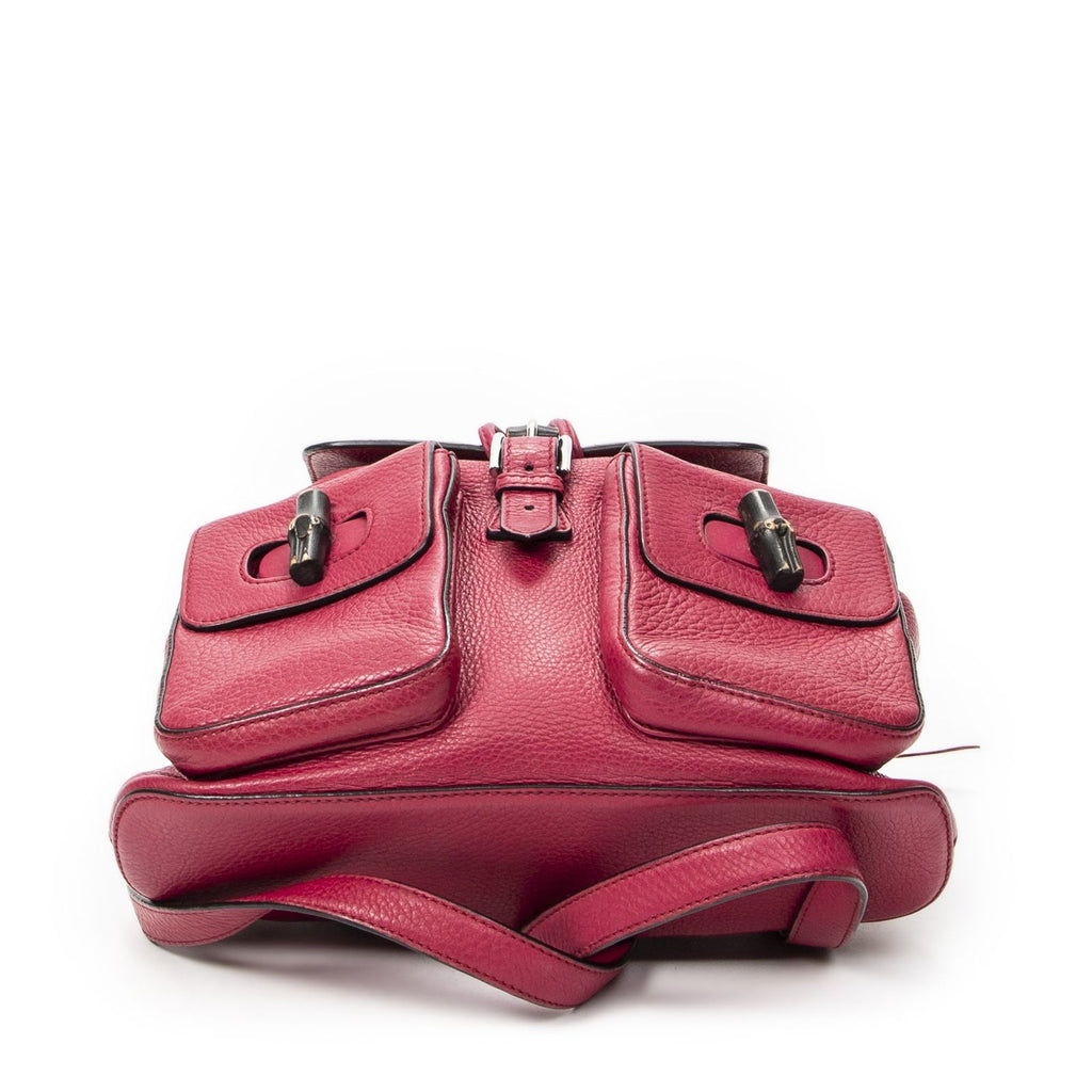 Gucci Bamboo Backpack Tassel Fuchsia Pink Gray Calfskin Leather — view 6