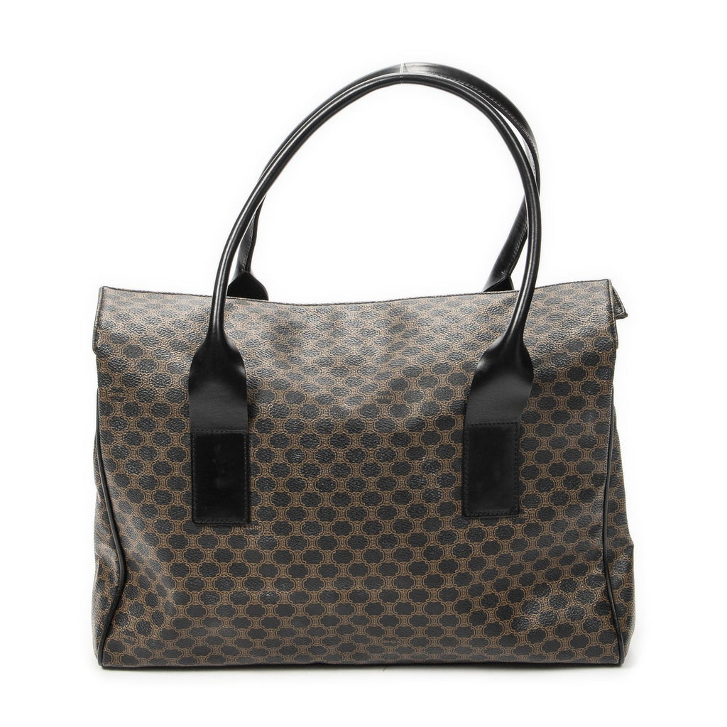 Celine Fold Over Tote Black Brown Macadam Canvas
