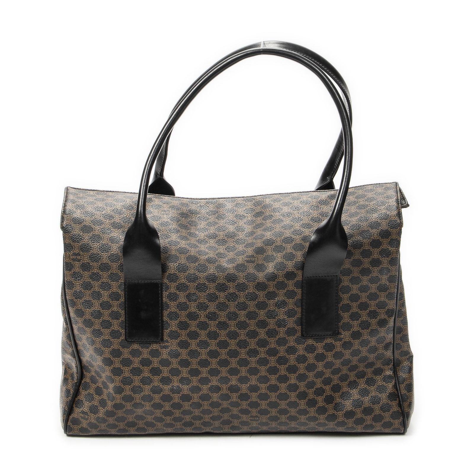 Celine Fold Over Tote Black Brown Macadam Canvas