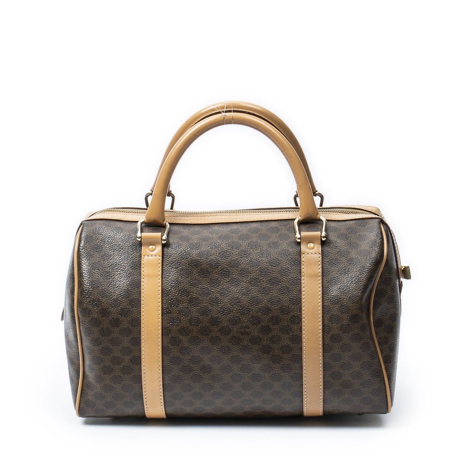 Celine Small Boston Beige Brown Macadam Canvas Shoulder Bag — view 5