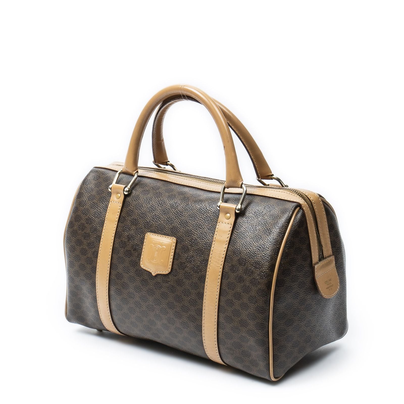 Celine Small Boston Beige Brown Macadam Canvas Shoulder Bag — view 2
