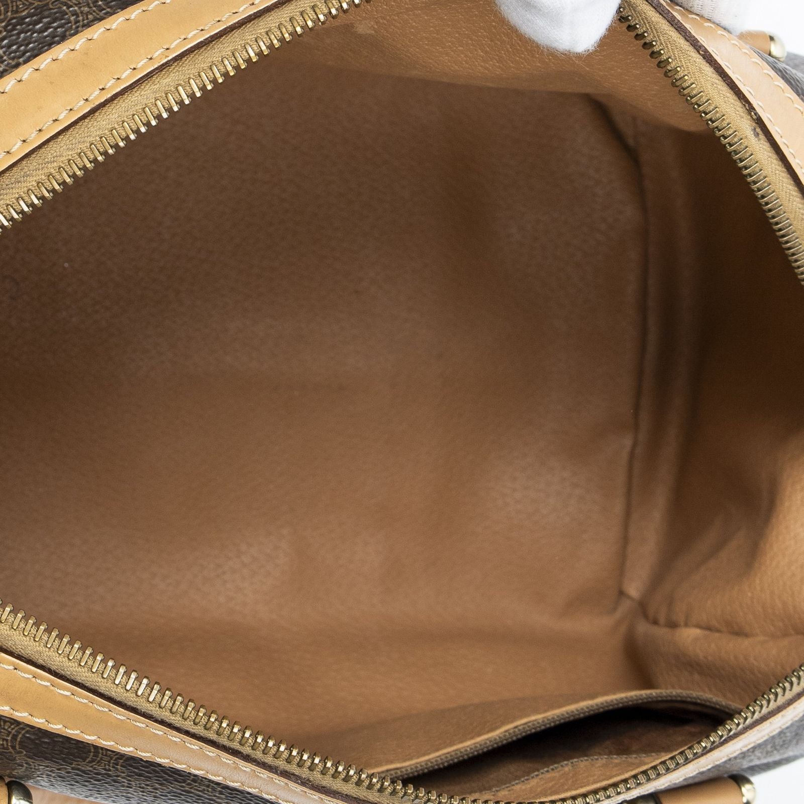 Celine Small Boston Beige Brown Macadam Canvas Shoulder Bag — view 9