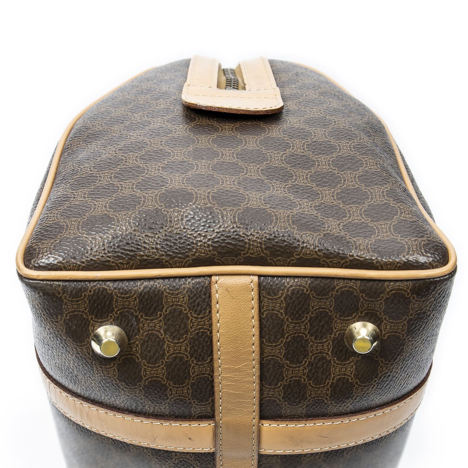Celine Small Boston Beige Brown Macadam Canvas Shoulder Bag — view 7