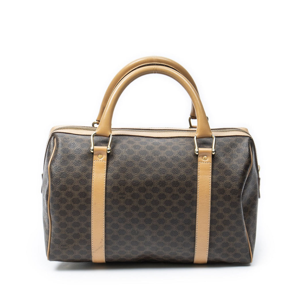 Celine Small Boston Brown Beige Macadam Canvas Shoulder Bag — view 5