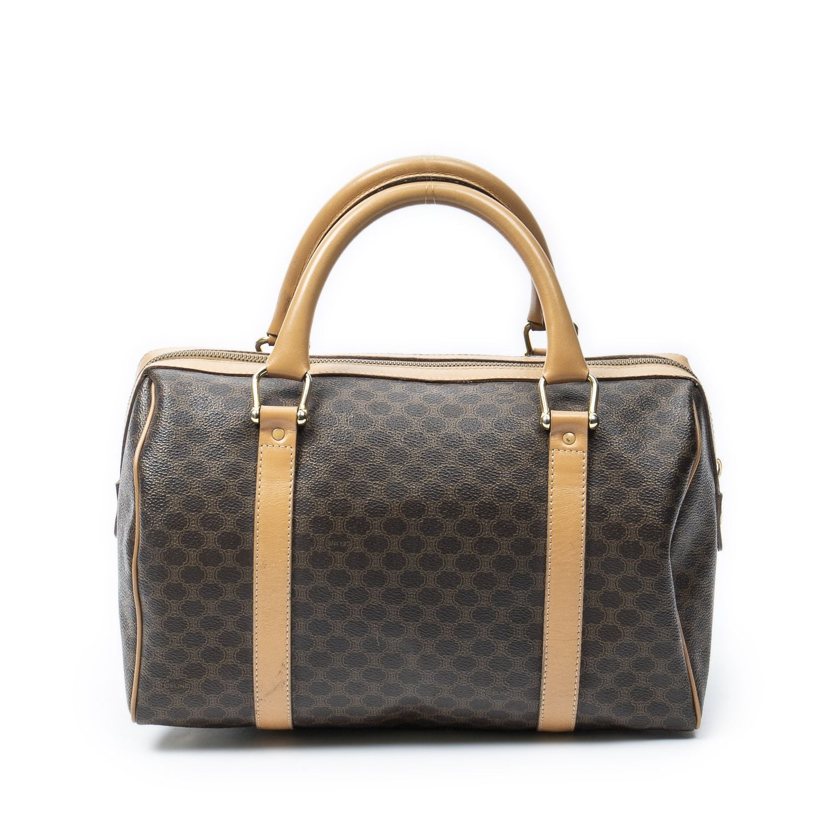 Celine Small Boston Brown Beige Macadam Canvas Shoulder Bag — view 5
