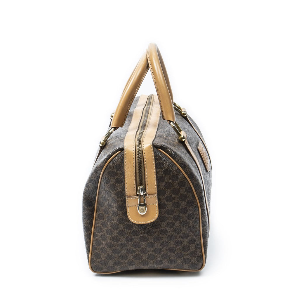 Celine Small Boston Brown Beige Macadam Canvas Shoulder Bag — view 4