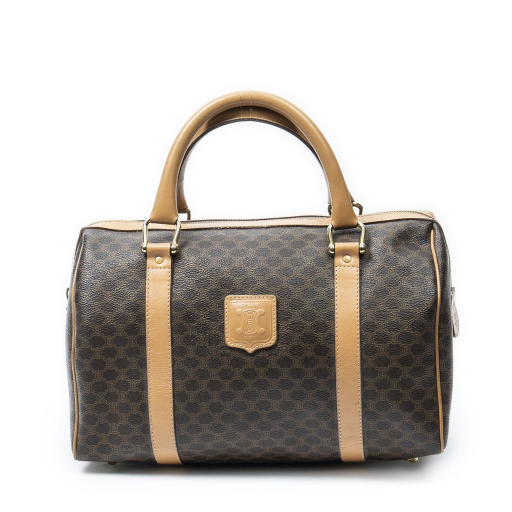 Celine Small Boston Brown Beige Macadam Canvas Shoulder Bag