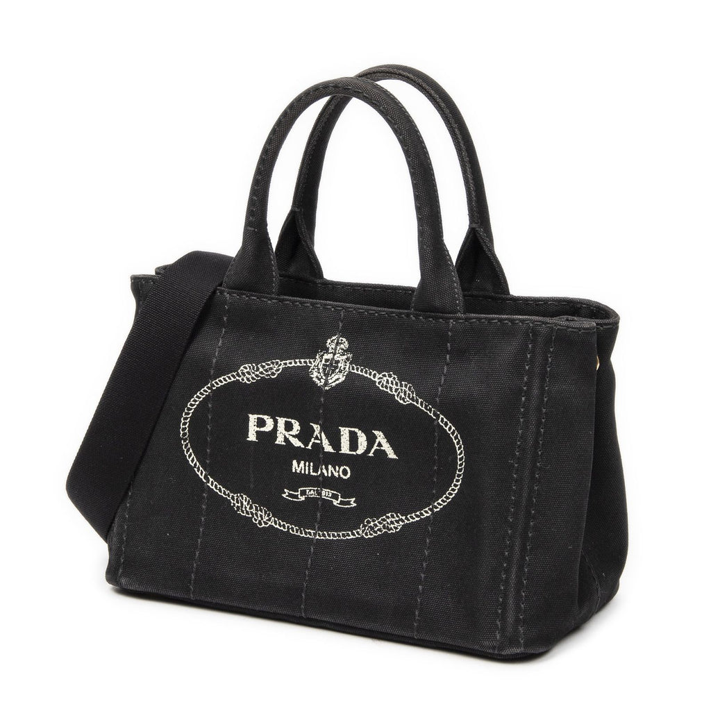 Prada Canapa Small Tote Black Canvas — view 2