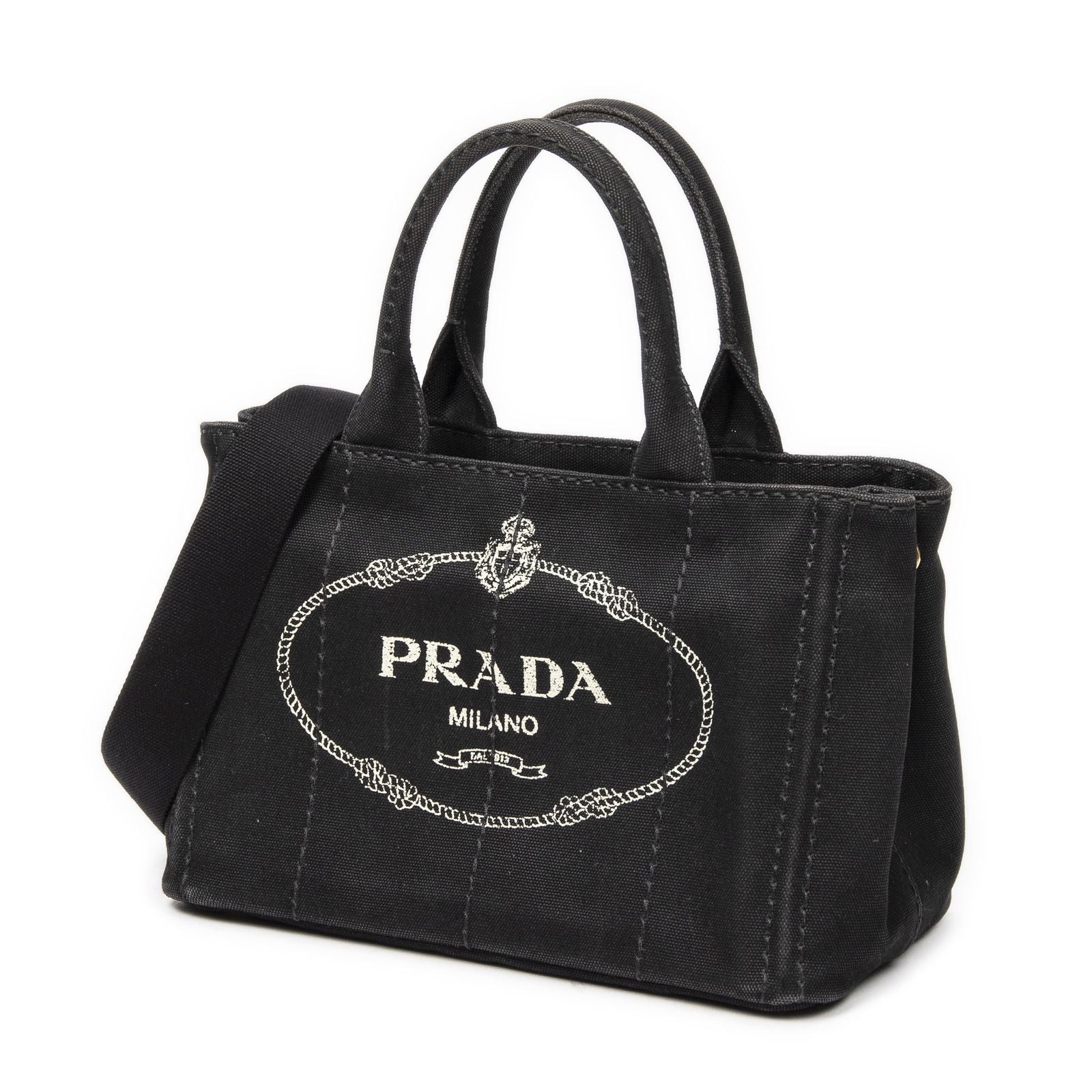 Prada Canapa Small Tote Black Canvas — view 2