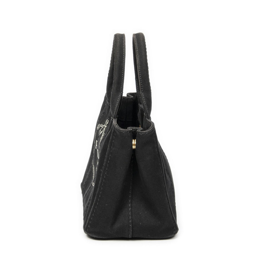 Prada Canapa Small Tote Black Canvas — view 3