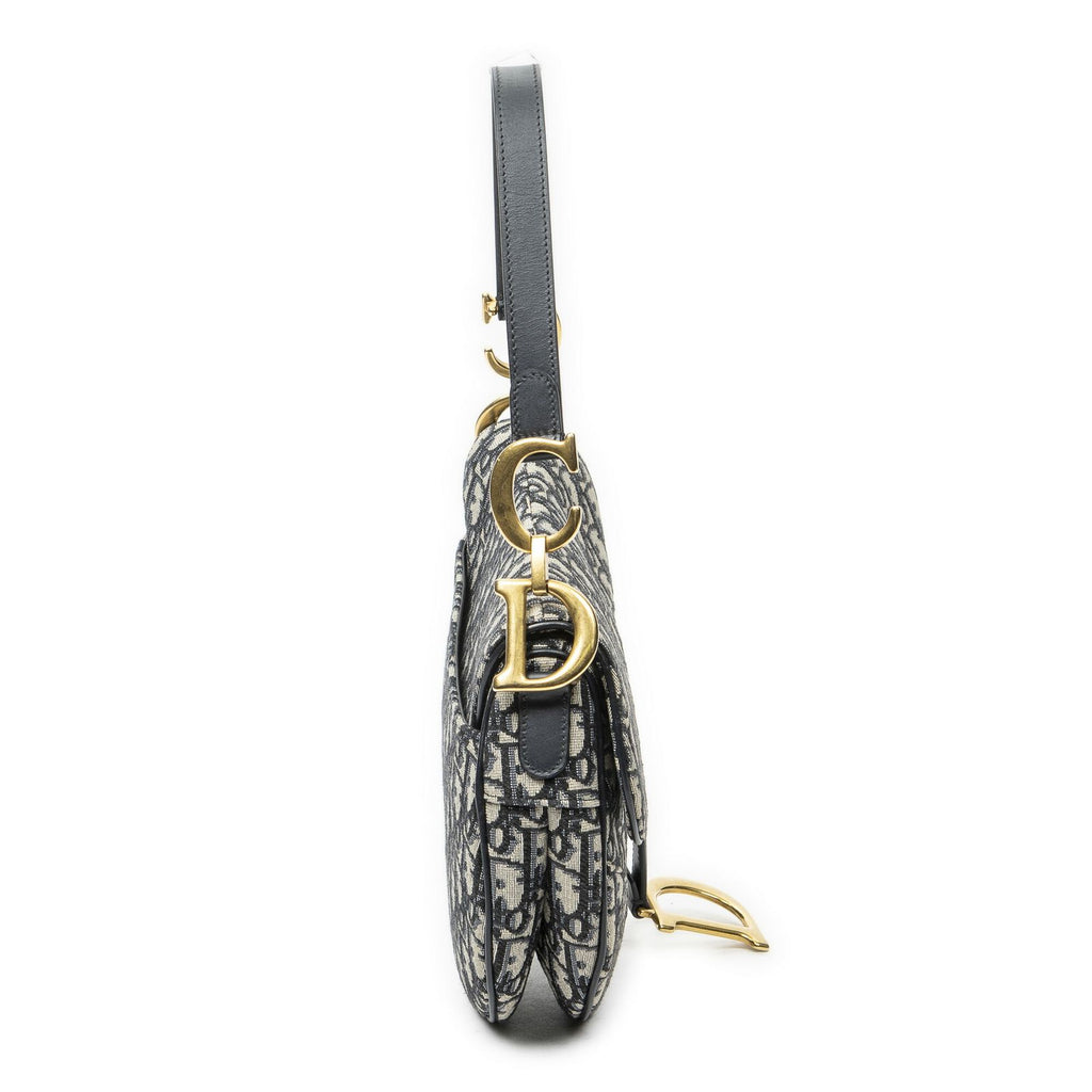 Dior New Saddle Bag Navy Beige Oblique Peacock Canvas — view 4