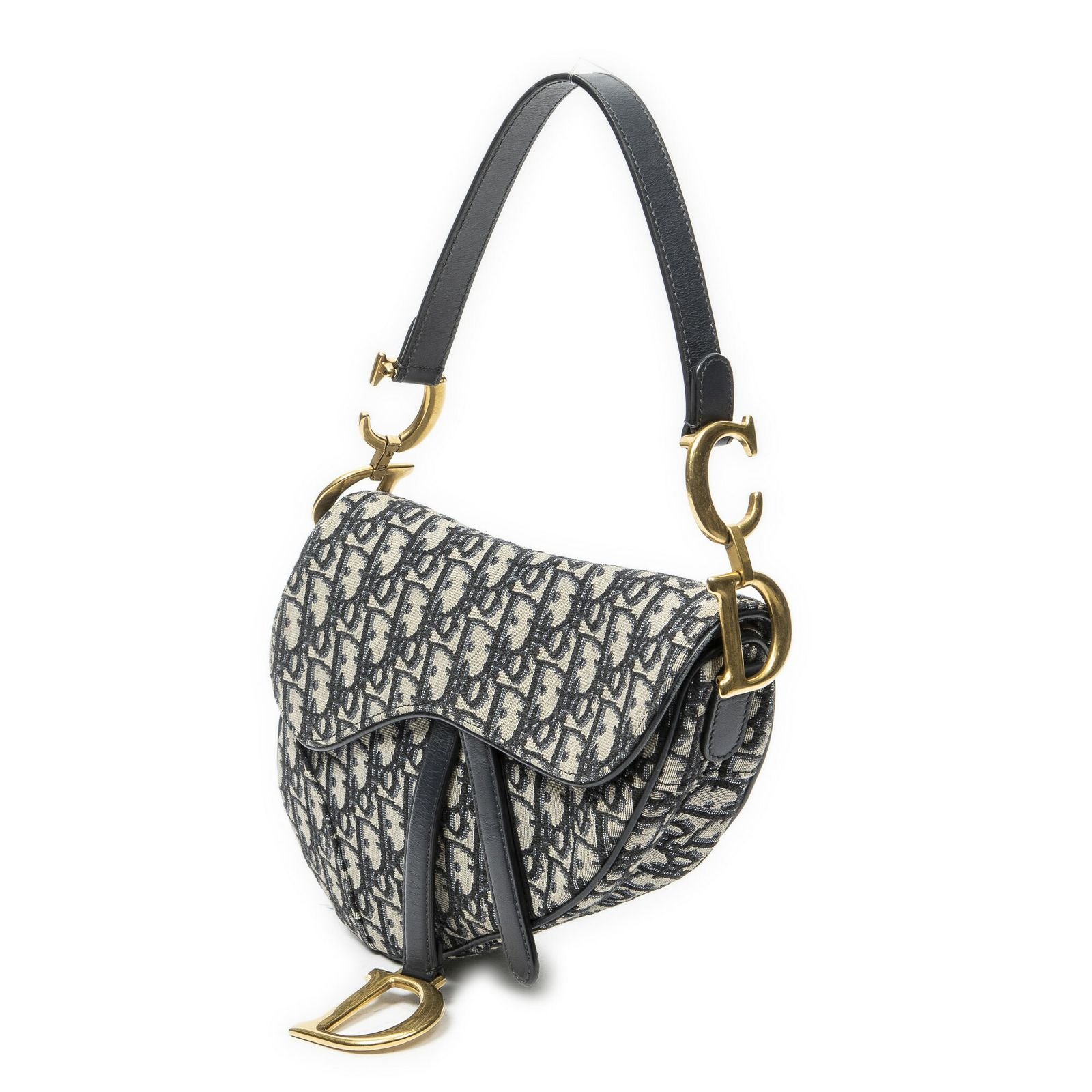 Dior New Saddle Bag Navy Beige Oblique Peacock Canvas — view 2