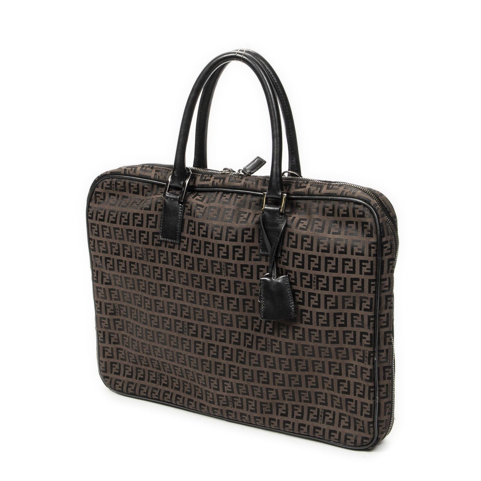 Fendi Vintage Briefcase Dark Brown Black Zucchino Canvas — view 2