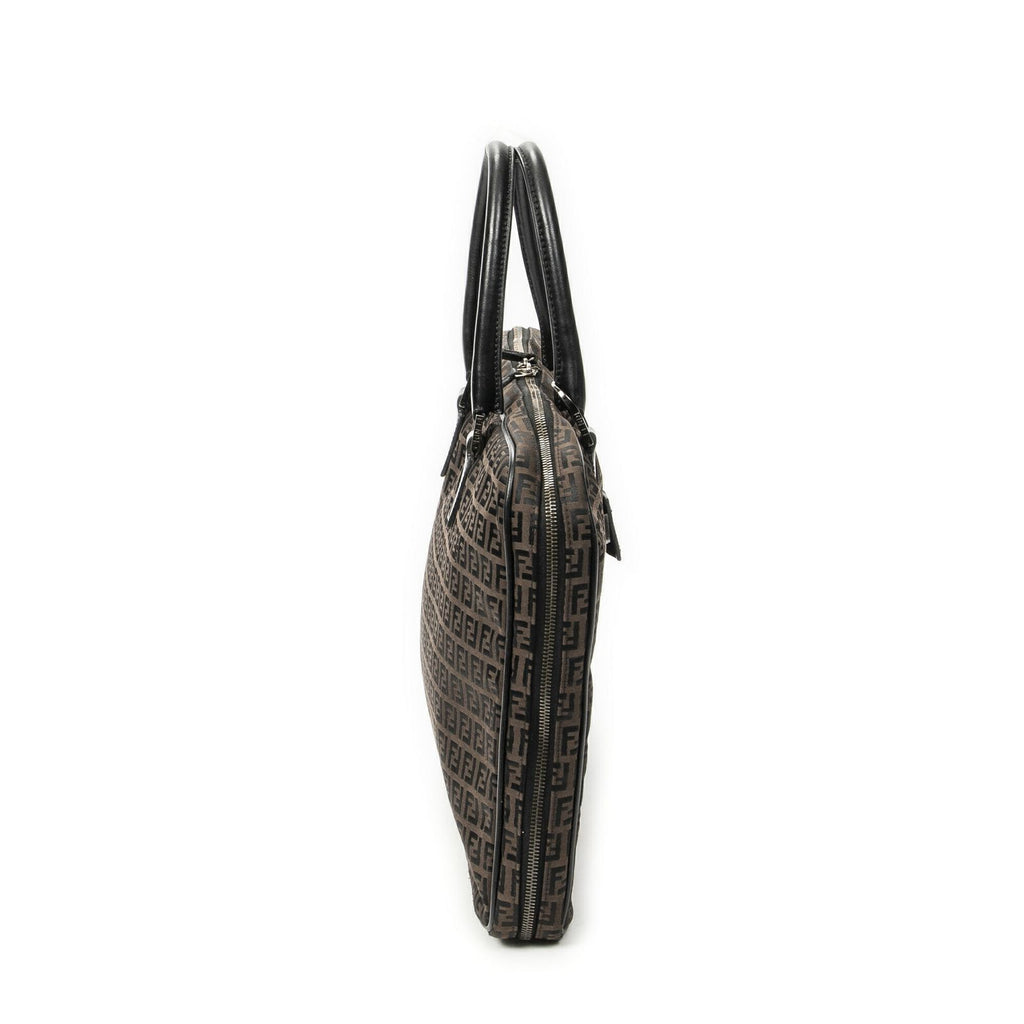 Fendi Vintage Briefcase Dark Brown Black Zucchino Canvas — view 4