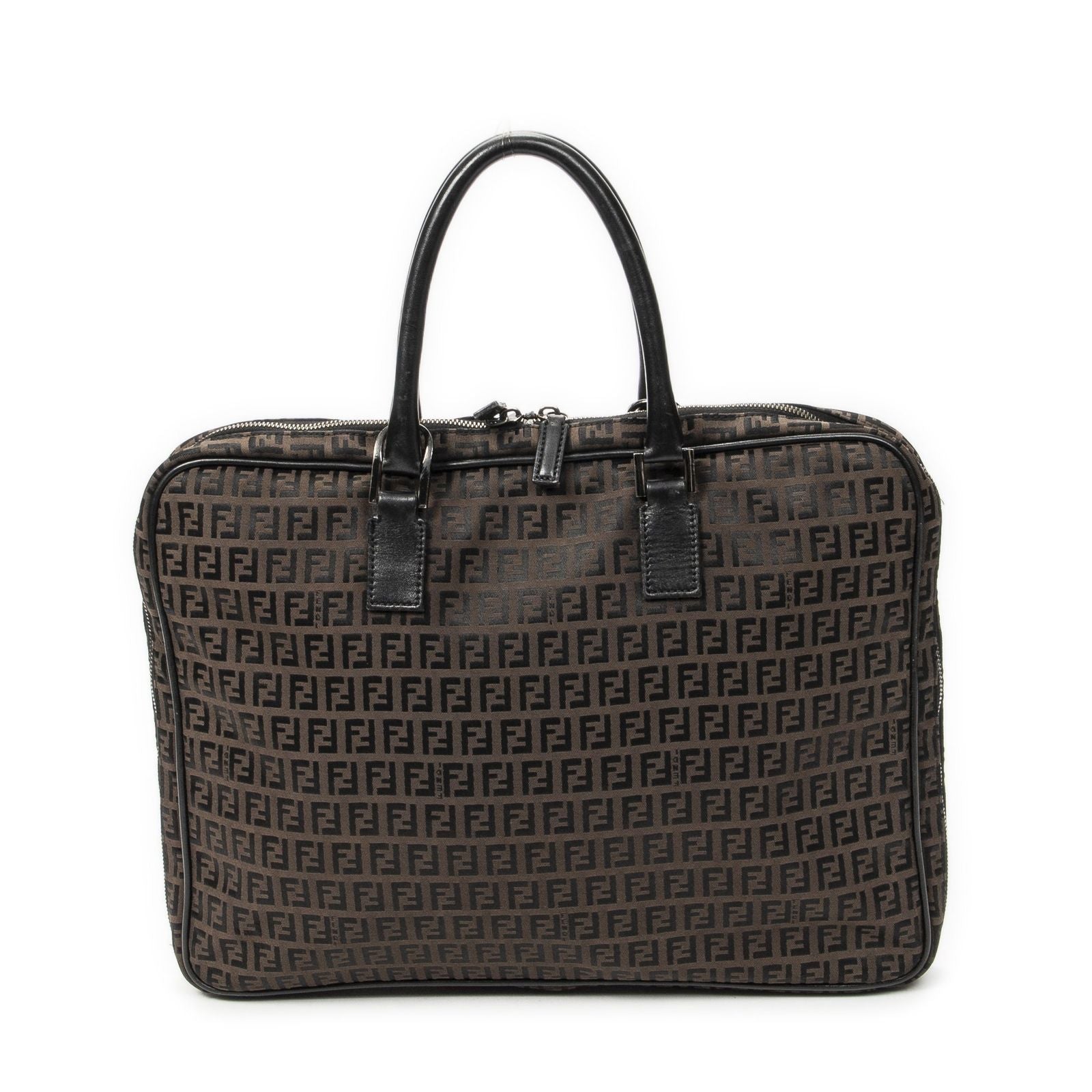 Fendi Vintage Briefcase Dark Brown Black Zucchino Canvas — view 5