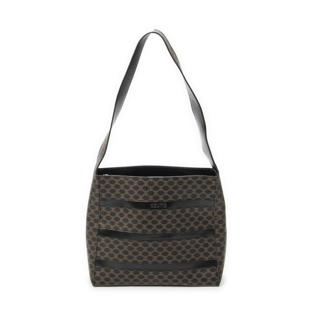 Celine Vintage the Shoulder Hobo Black Brown Macadam Canvas