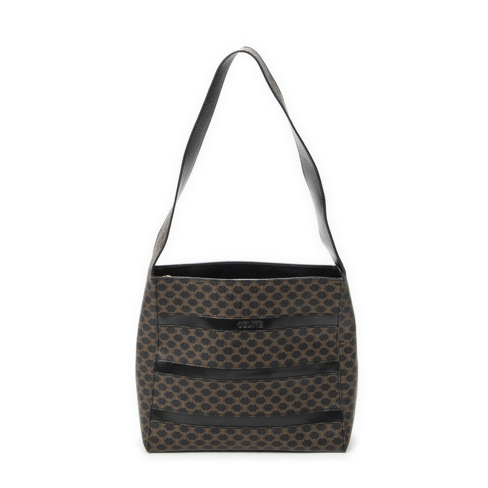 Celine Vintage the Shoulder Hobo Black Brown Macadam Canvas