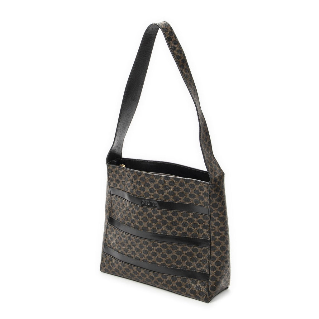Celine Vintage the Shoulder Hobo Black Brown Macadam Canvas — view 2