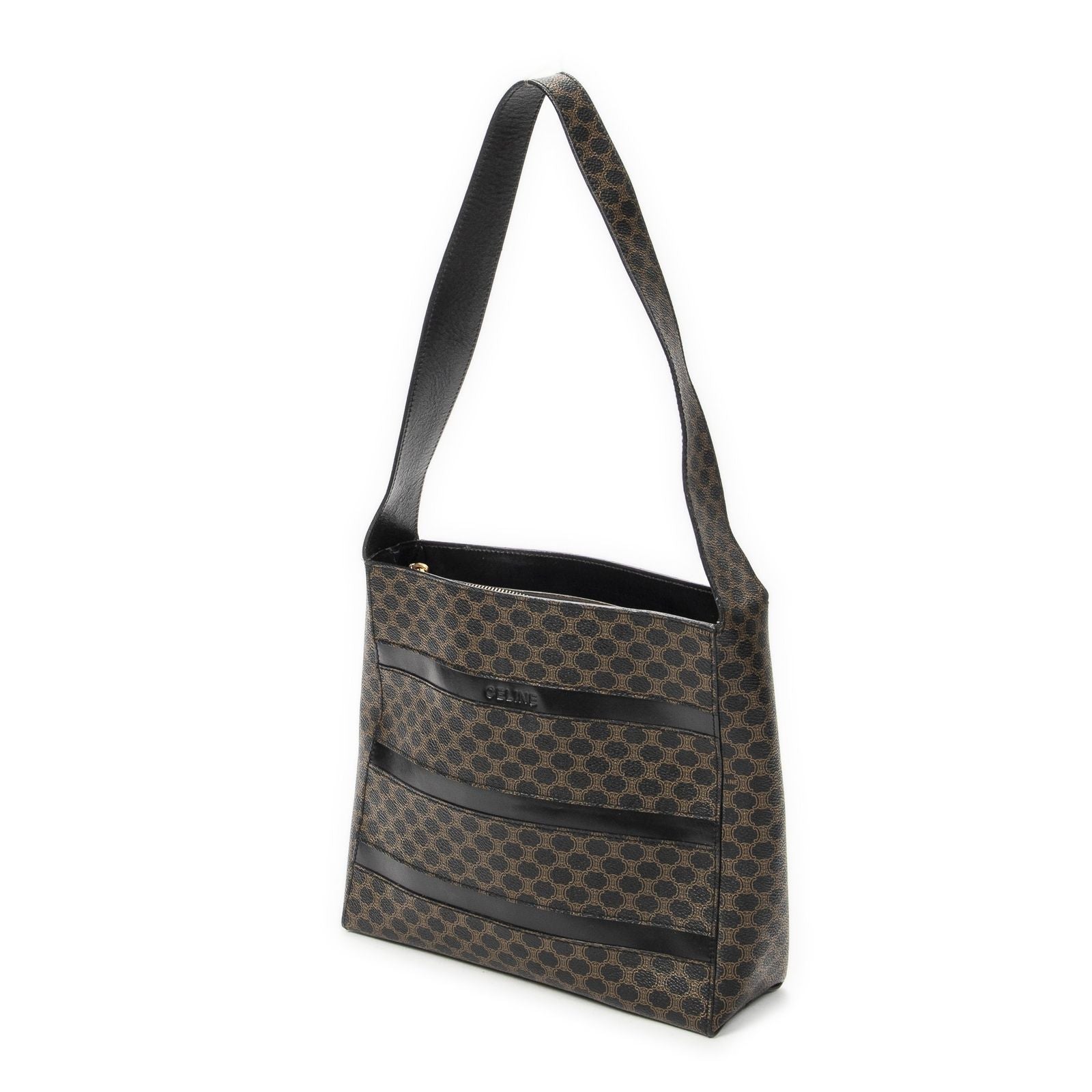 Celine Vintage the Shoulder Hobo Black Brown Macadam Canvas — view 2