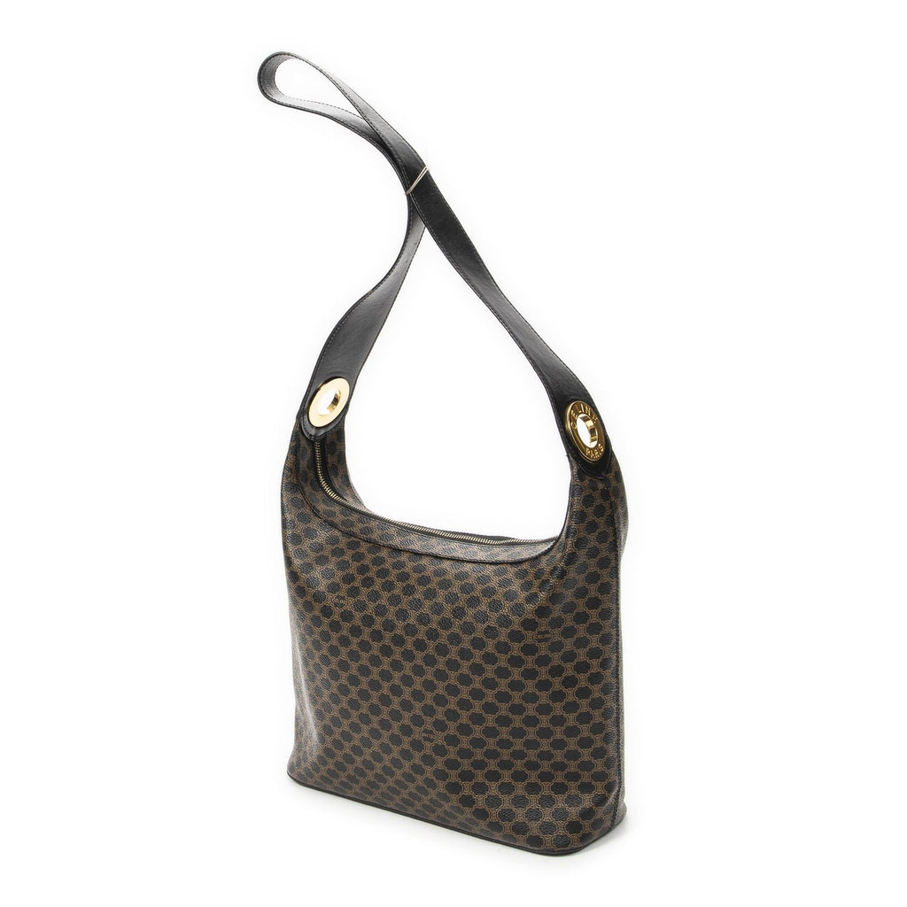 Celine Vintage Shoulder Zip Hobo Black Brown Macadam Canvas — view 2