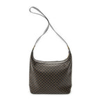 Celine Vintage Shoulder Zip Hobo Black Brown Macadam Canvas
