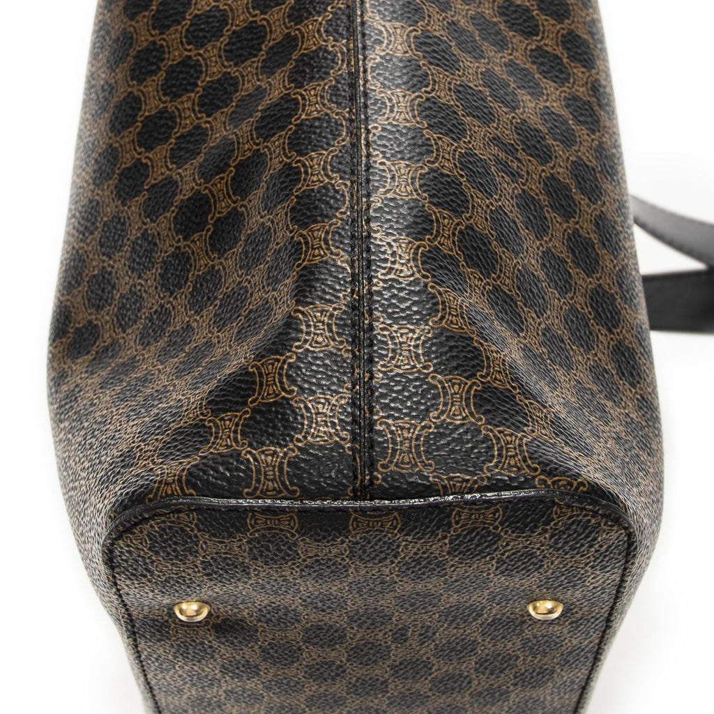 Celine Vintage Shoulder Zip Hobo Black Brown Macadam Canvas — view 8