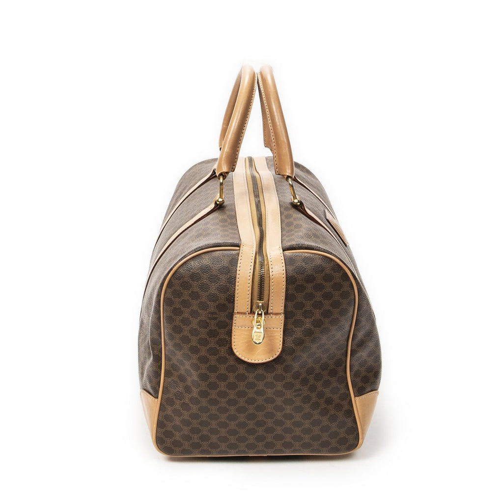 Celine Vintage Travel Boston Brown Beige Macadam Canvas Shoulder Bag — view 4