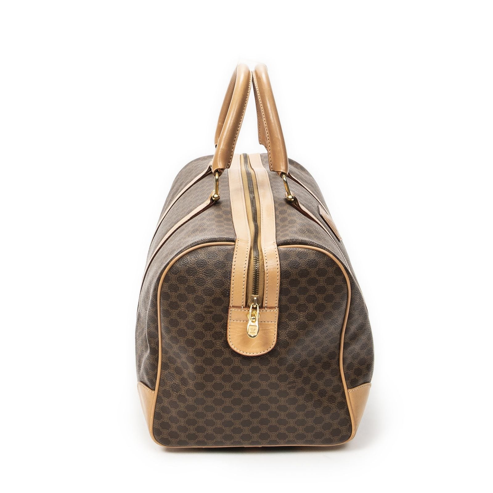 Celine Vintage Travel Boston Brown Beige Macadam Canvas Shoulder Bag — view 4