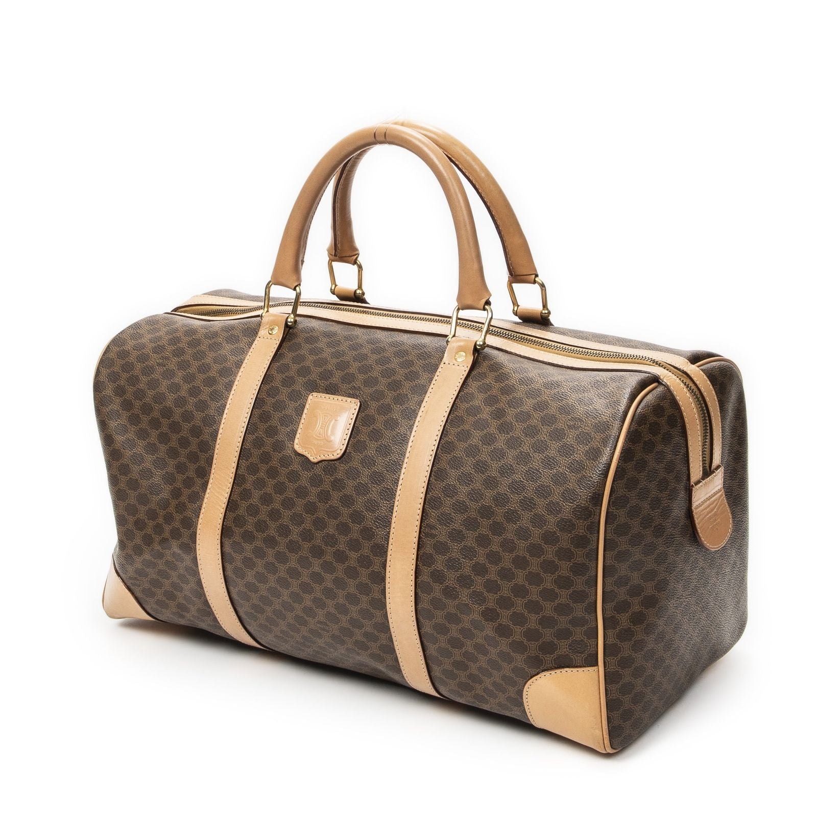 Celine Vintage Travel Boston Brown Beige Macadam Canvas Shoulder Bag — view 2