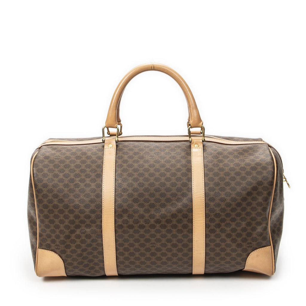Celine Vintage Travel Boston Brown Beige Macadam Canvas Shoulder Bag — view 5