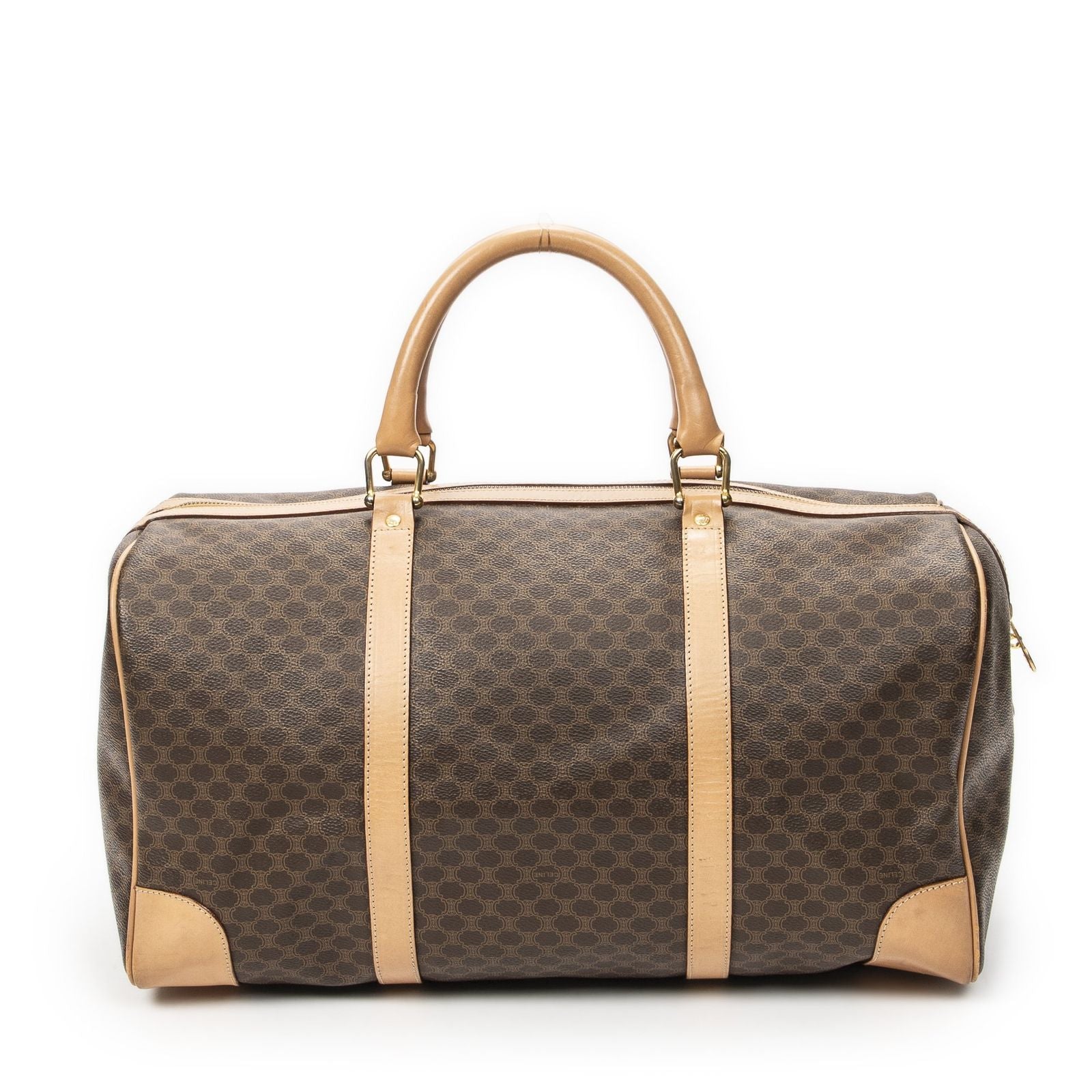 Celine Vintage Travel Boston Brown Beige Macadam Canvas Shoulder Bag — view 5