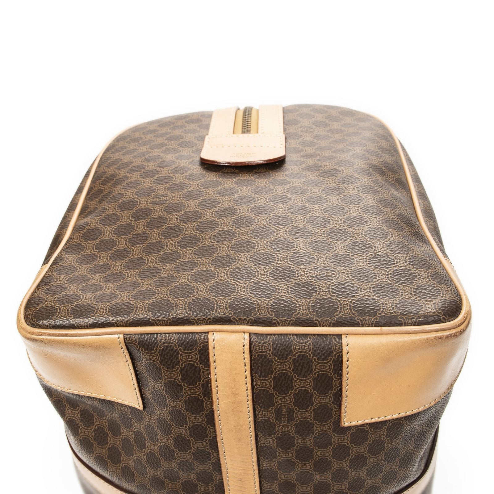 Celine Vintage Travel Boston Brown Beige Macadam Canvas Shoulder Bag — view 8