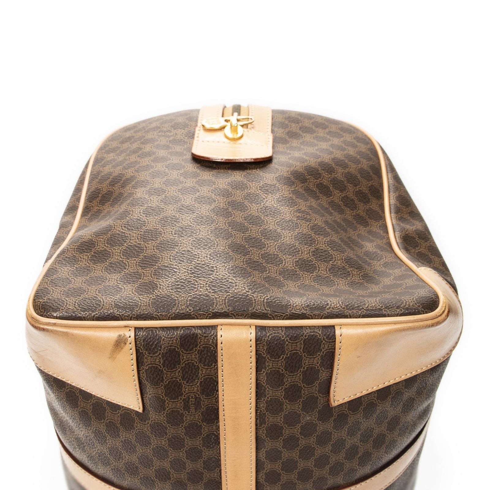 Celine Vintage Travel Boston Brown Beige Macadam Canvas Shoulder Bag — view 7