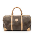 Celine Vintage Travel Boston Brown Beige Macadam Canvas Shoulder Bag