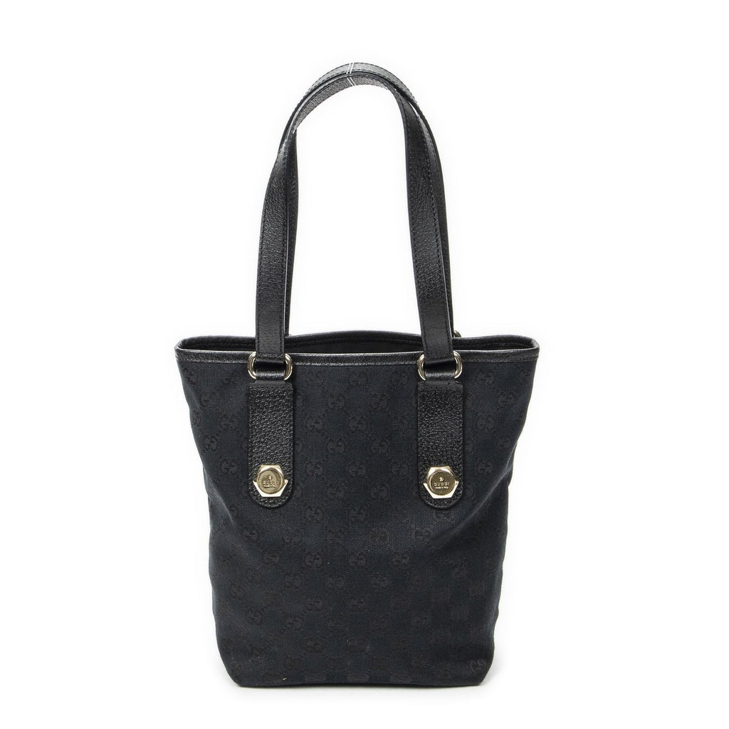 Gucci Charmy Bucket Tote Black GG Canvas