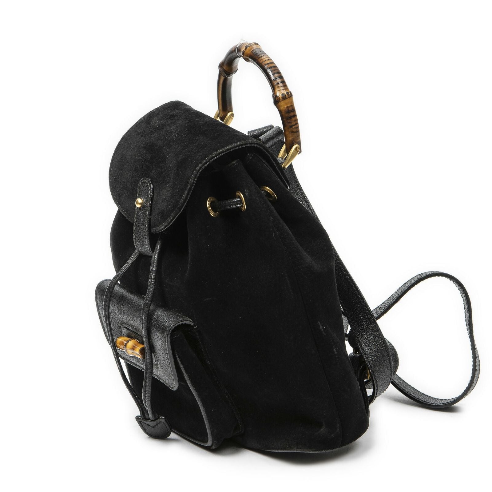 Gucci Mini Bamboo Backpack Sac Black Suede Leather — view 2