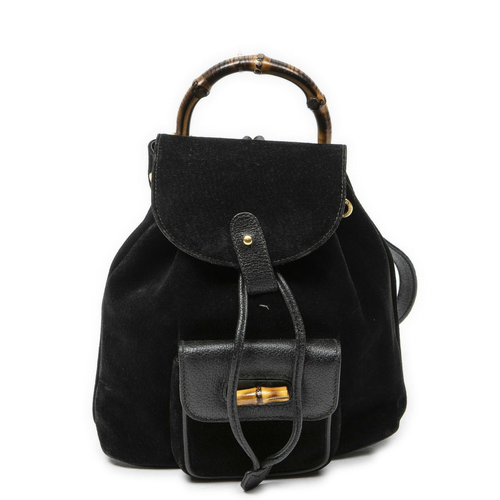 Gucci Mini Bamboo Backpack Sac Black Suede Leather