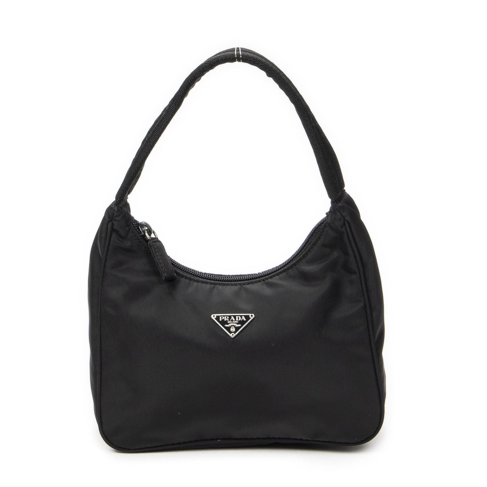 Prada Vintage Mini Zip Hobo Black Nylon Canvas