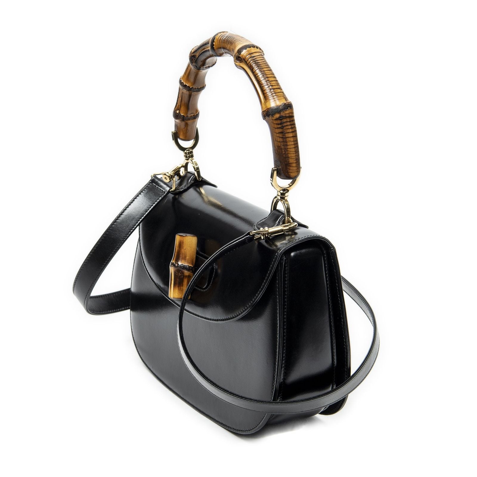 Gucci Vinte Ziff Laptop Handle Black Smooth Scarf Skin Leather — view 2