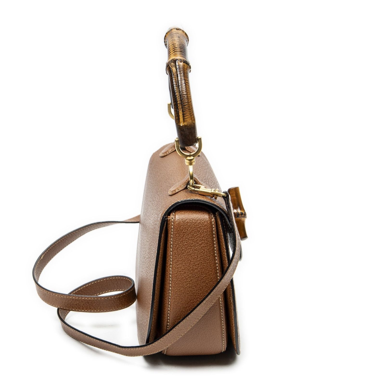 Gucci Vintage Flap Top Handle Brown Gray Calfskin Leather — view 4