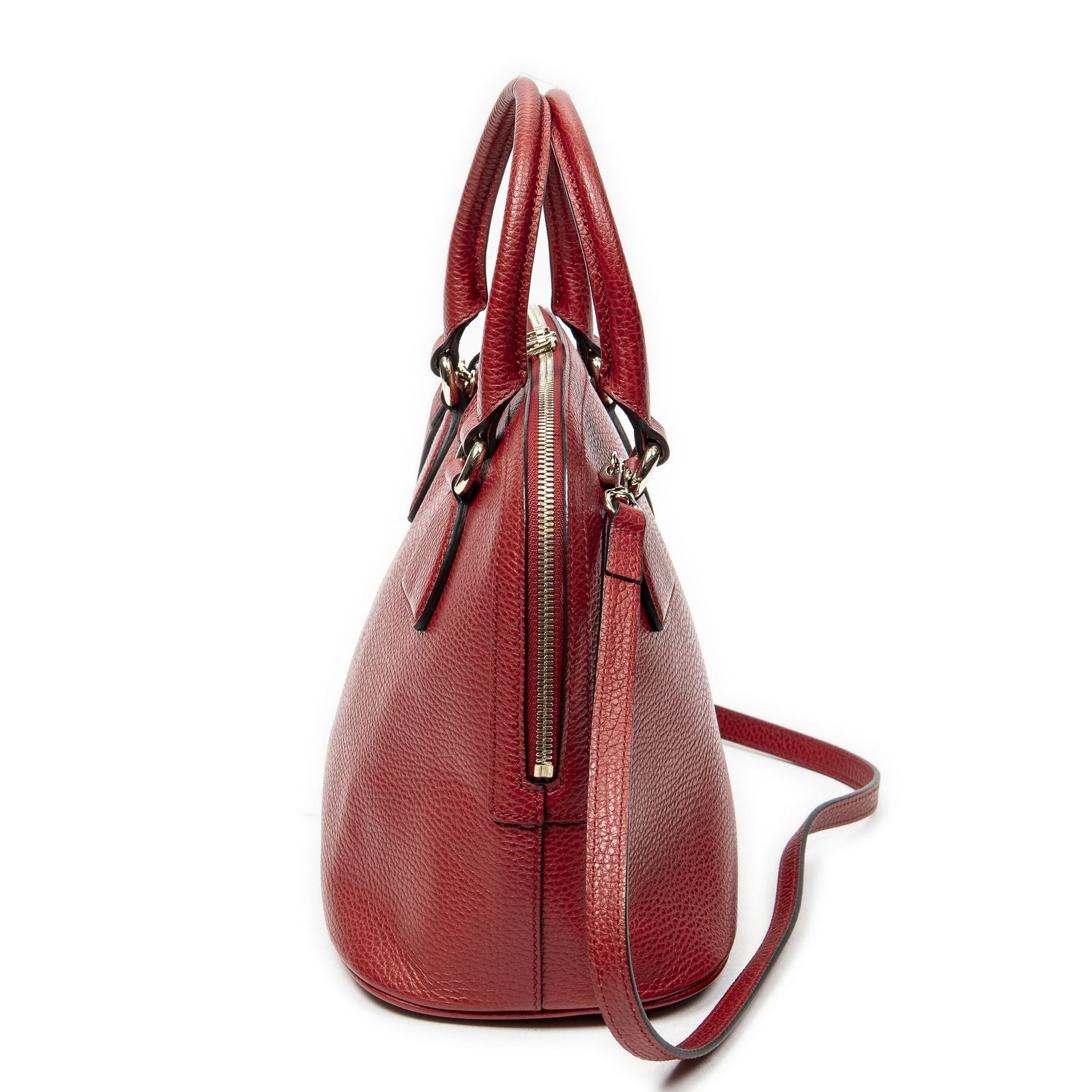 Gucci Small GG Charm Dome Tote Red Gray Calfskin Leather — view 3