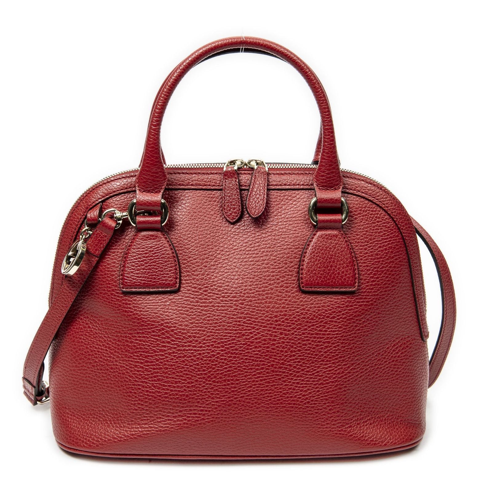 Gucci Small GG Charm Dome Tote Red Gray Calfskin Leather