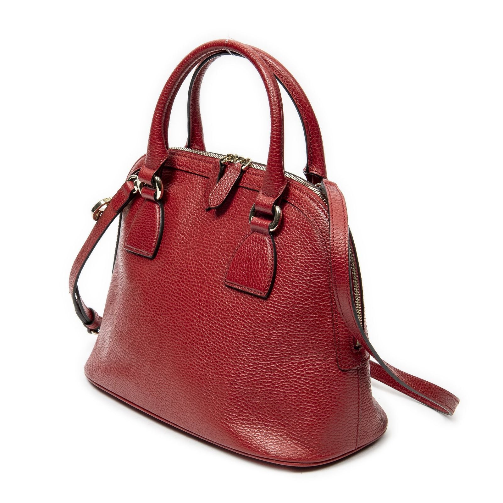 Gucci Small GG Charm Dome Tote Red Gray Calfskin Leather — view 2