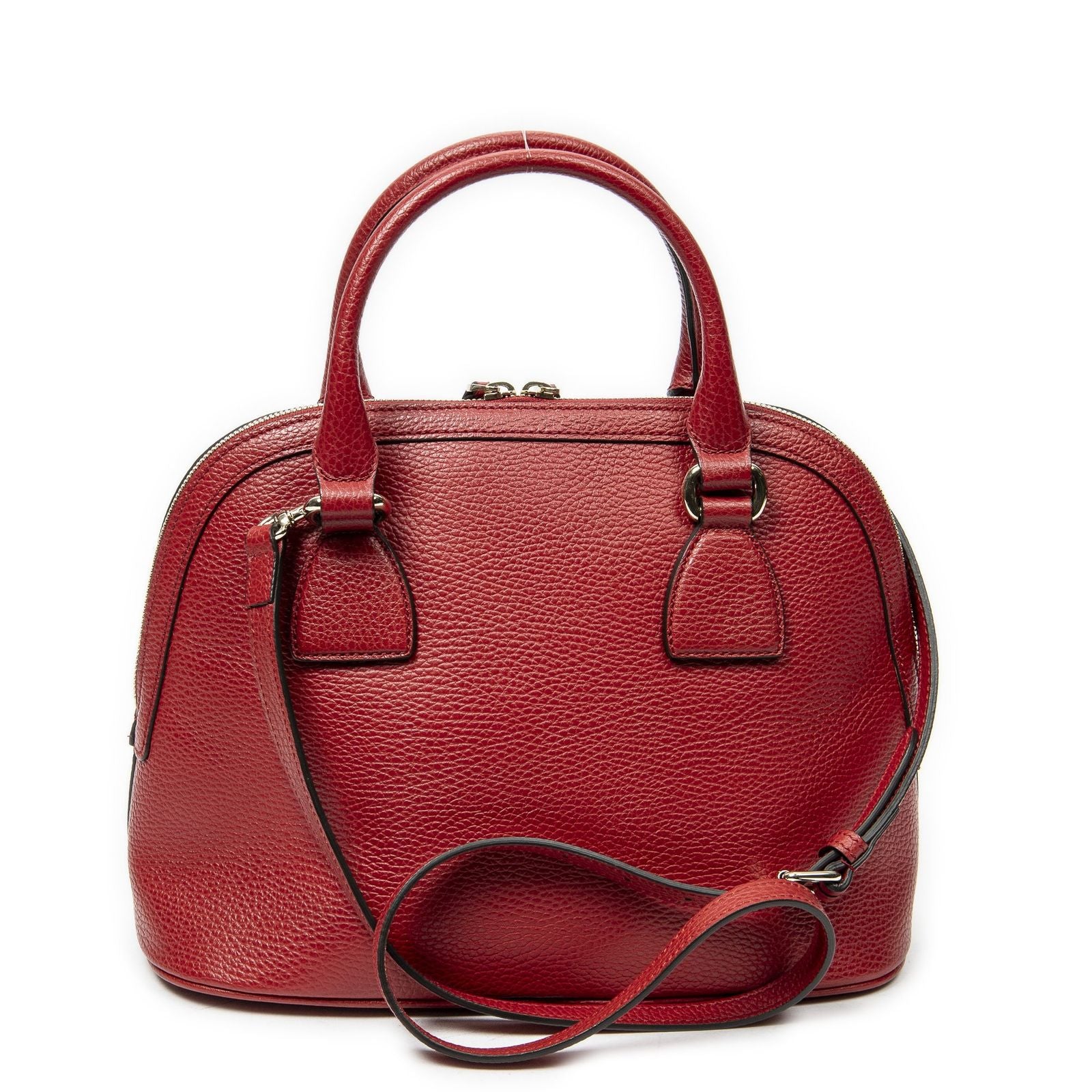 Gucci Small GG Charm Dome Tote Red Gray Calfskin Leather — view 5