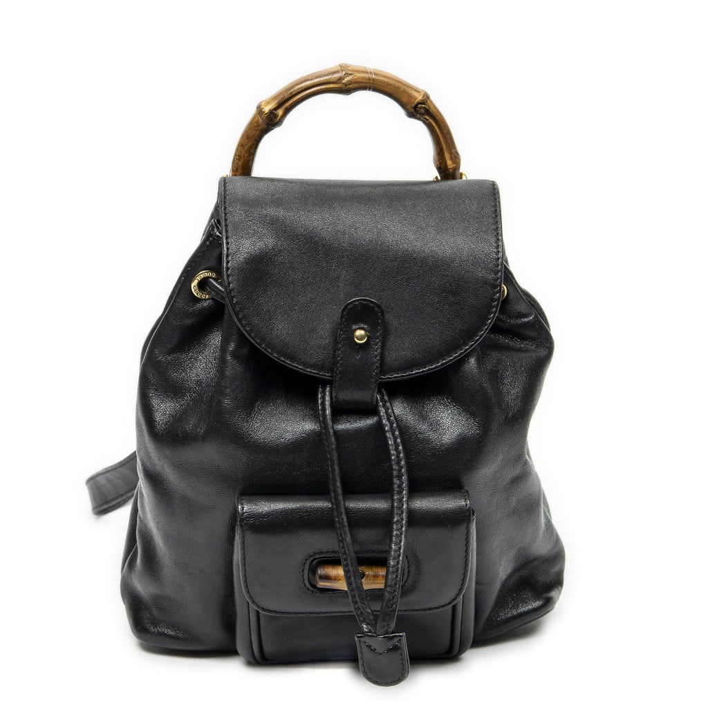 Gucci Mini Bamboo Backpack Black Calfskin Leather