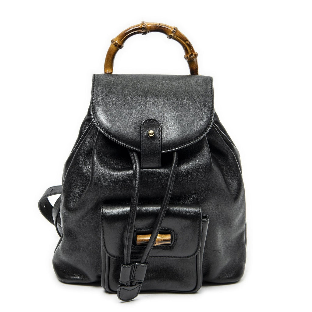 Gucci Mini Bamboo Backpack Black Calfskin Leather