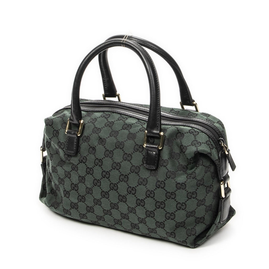 Gucci Small Side Buckle Boston Green Black GG Canvas Messenger Bag — view 2